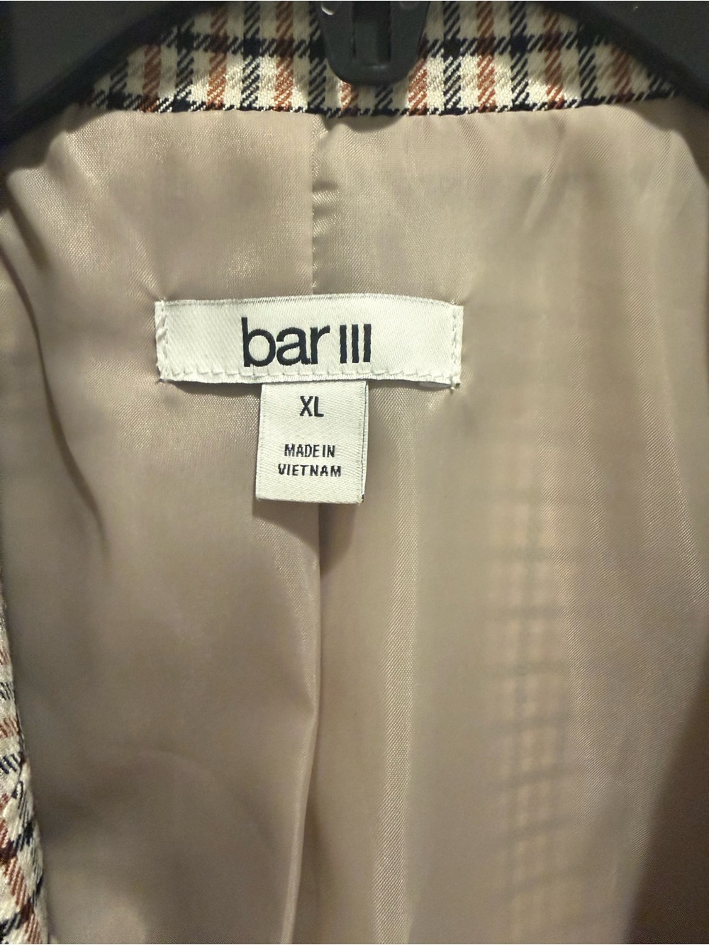 Bar III Beige and Black Windowpane Blazer with Ruched Sleeves - Picture 2 of 5